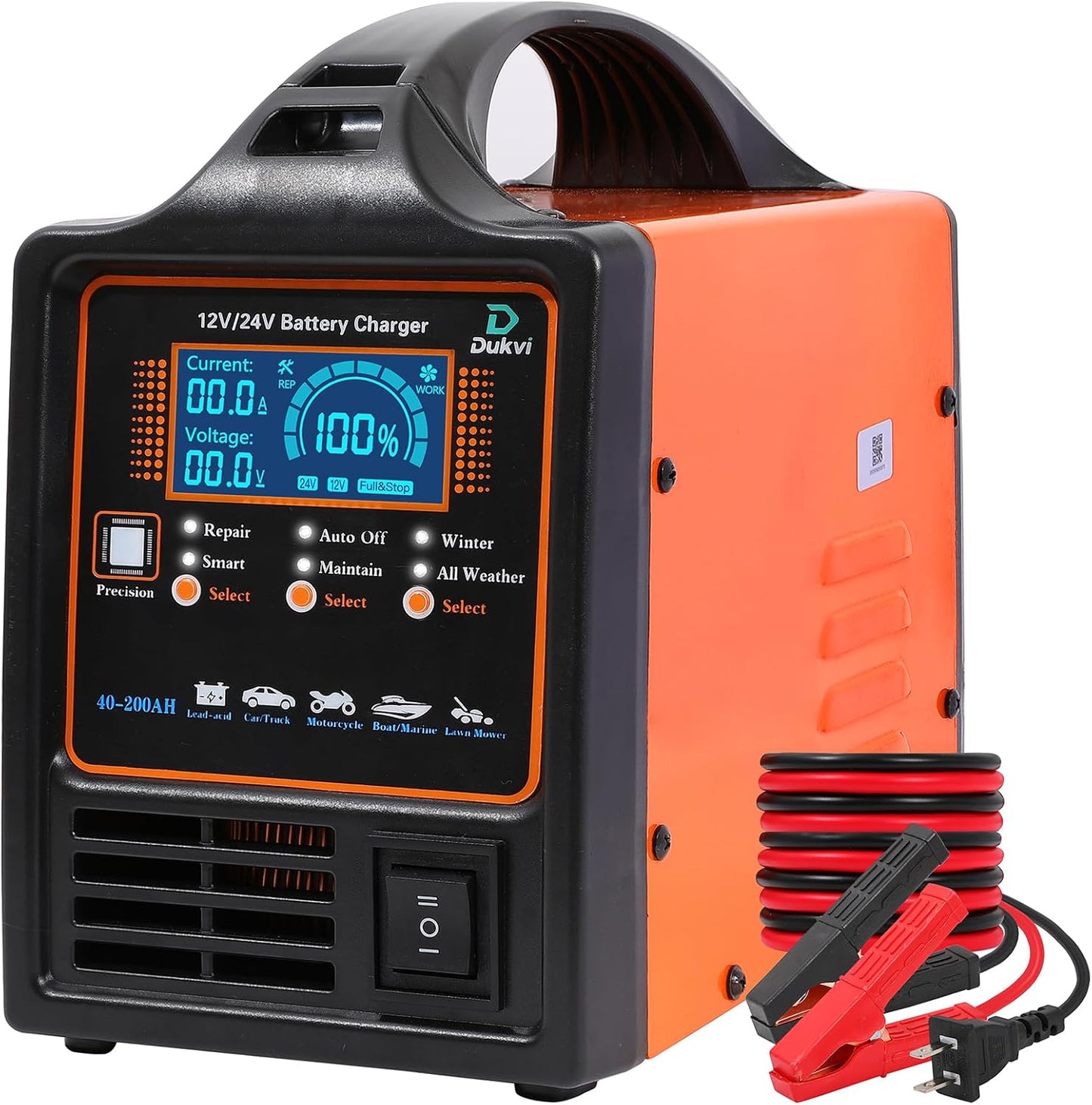 12V 24V Car Battery Charger Heavy Duty, 0-15A Automatic Battery Maintainer, Smart Trickle Charger with Repair & Winter Mode, Auto Shut-Off for AGM, Deep Cycle, Motorcycle, Truck, RV, Marine