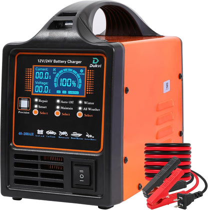 12V 24V Car Battery Charger Heavy Duty, 0-15A Automatic Battery Maintainer, Smart Trickle Charger with Repair & Winter Mode, Auto Shut-Off for AGM, Deep Cycle, Motorcycle, Truck, RV, Marine