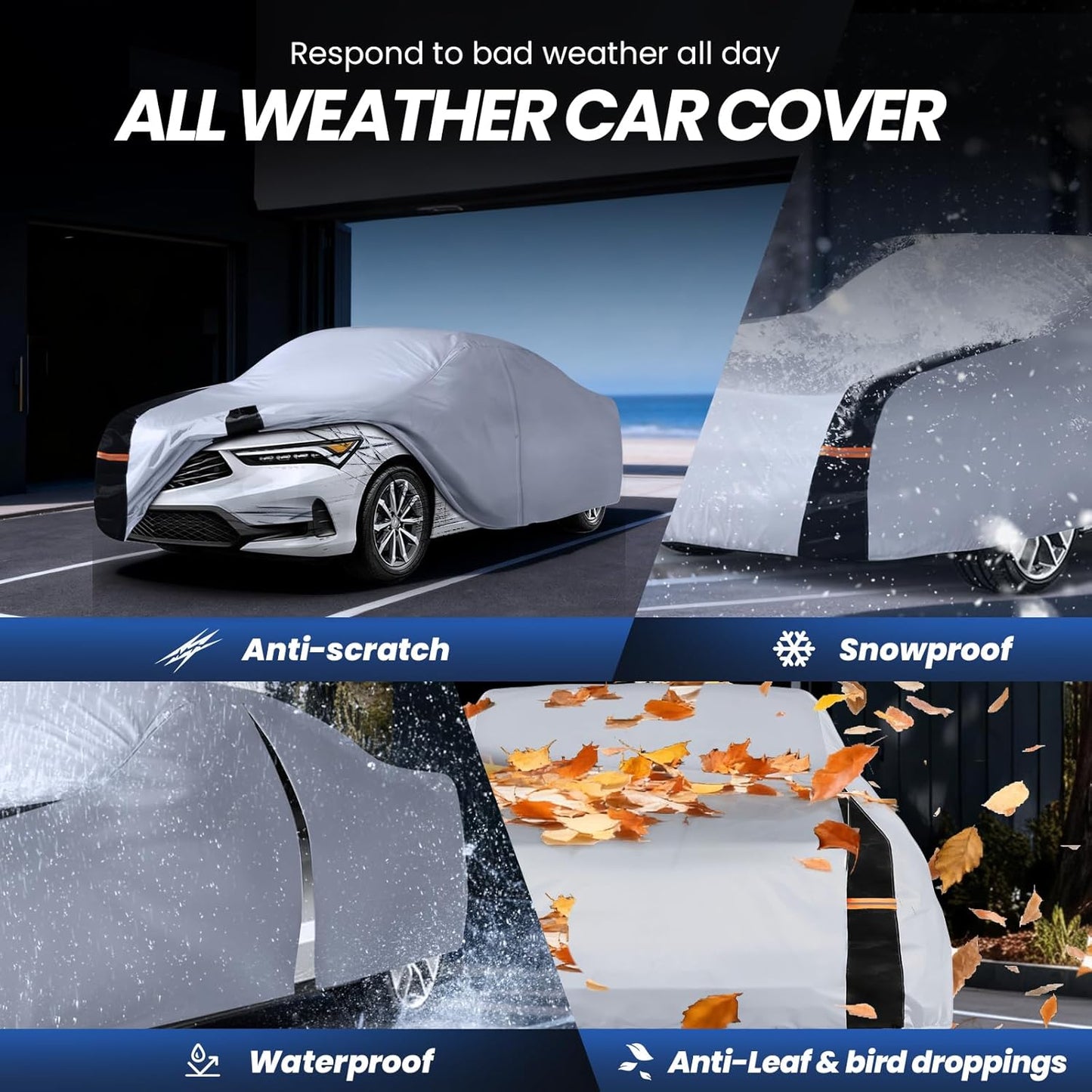 Large SUV Car Cover for Chevy Suburban 100% Waterproof All Weather, Heavy Duty Outdoor Full Exterior Covers Rain Sun Wind UV Protection. - Colors A