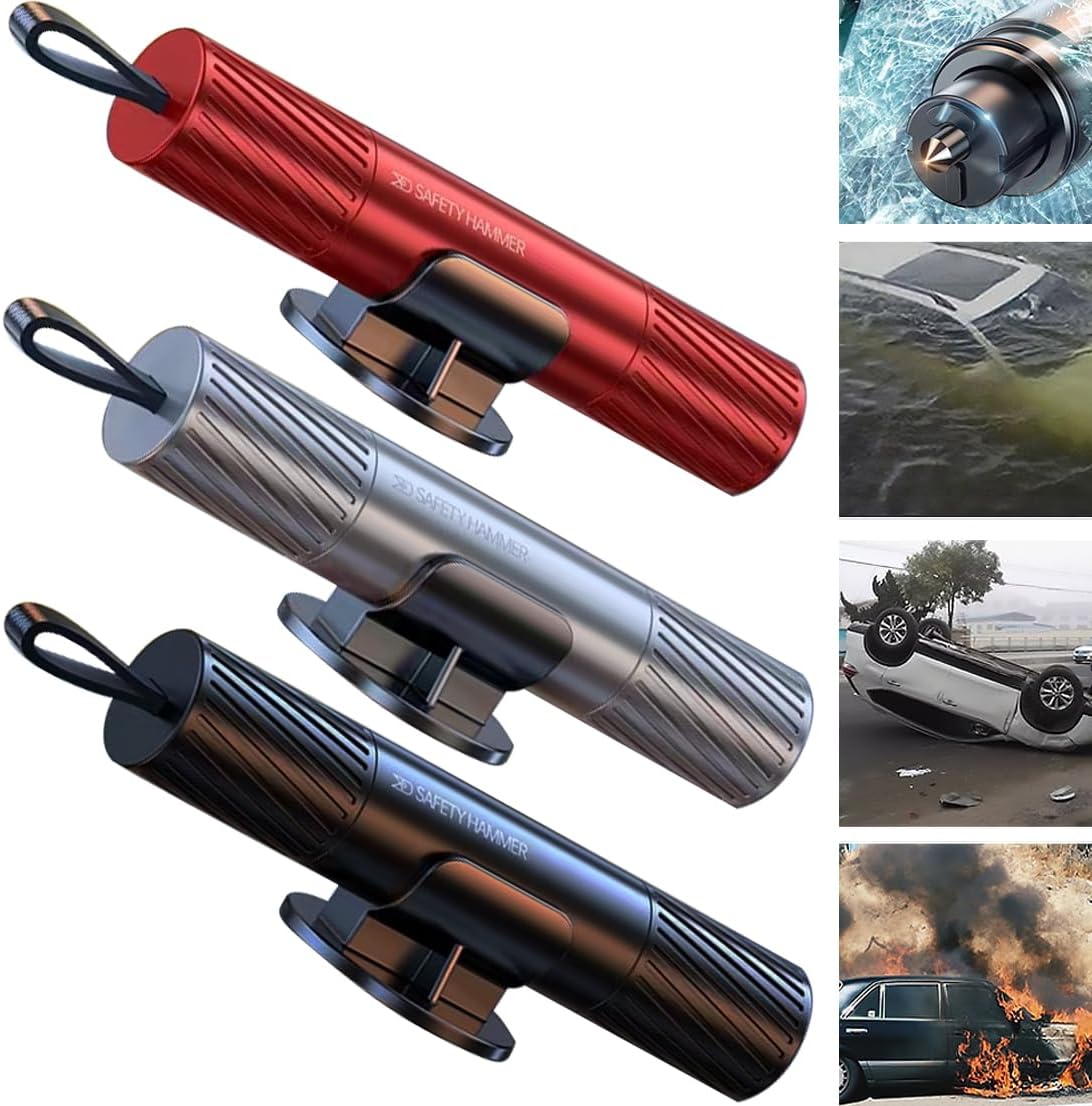 smosun Safehammer - Safe Hammer Glass Breaker Under Water, Car Hammer Seatbelt Cutter Window Breaker Emergency Escape Tool,Safehammer Glass Breaker for New Cars (3PCS Red & Black & Silver)
