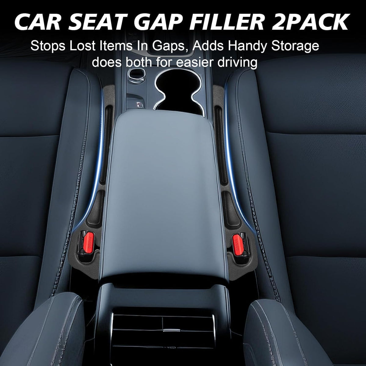 Car Seat Gap Filler 2 Pack, Built-in Storage Slot & Seat Belt Pass-Through Design, No-Readjust Gap Blocker Organizer for SUV Truck Sedan, Universal Fit Car Interior Accessories