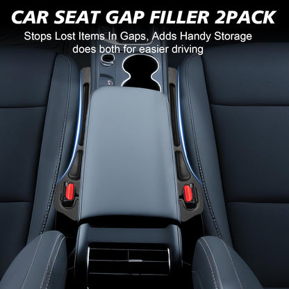Car Seat Gap Filler 2 Pack, Built-in Storage Slot & Seat Belt Pass-Through Design, No-Readjust Gap Blocker Organizer for SUV Truck Sedan, Universal Fit Car Interior Accessories