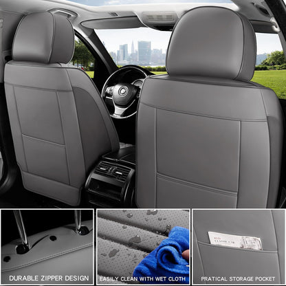 MINGBRON Car Seat Cover Full Set, Leather Car Seat Cover, Waterproof Seat Covers, Car Seat Cushion, Nappa Leather Seat Covers Car Seat Protector Universal Fit Most Cars Black