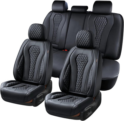 Coverado Seat Covers, Car Seat Covers Full Set, Black Car Seat Cover, Car Seat Covers Front Seats Back Seat Cover, Waterproof Car Seat Cushion, Leather Seat Covers Seat Protector Fit for Most Cars