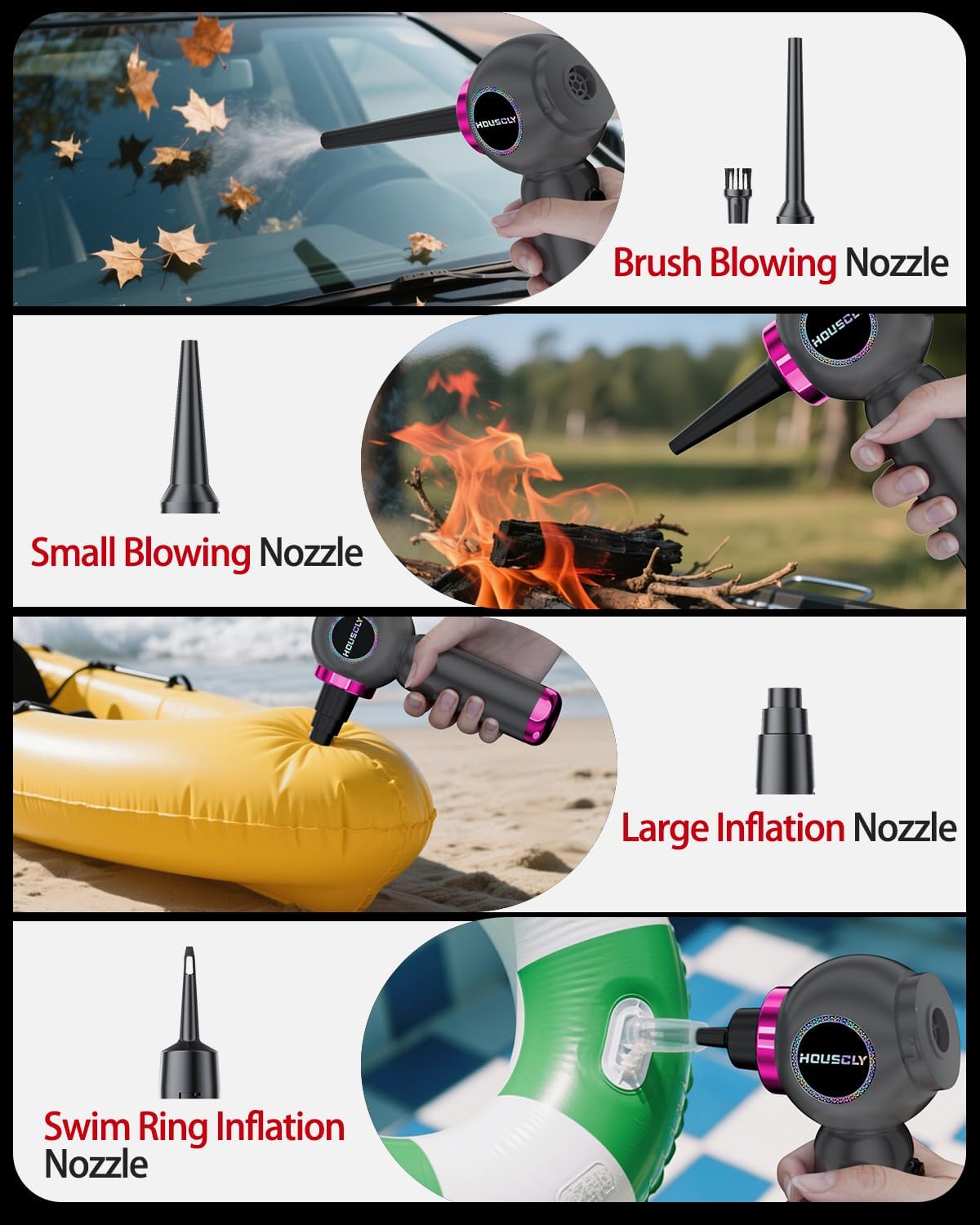 houscly Car Vacuum Portable Cordless 20000PA High Power 4-in-1 Compressed Air Duster & Air Blower & Pump Hand Held Vacuum with Brushless Motor for Car, Home, Office,Camping Ideal Gifts for Men & Women
