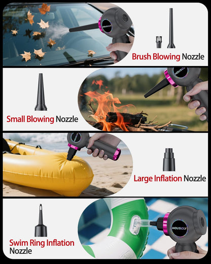houscly Car Vacuum Portable Cordless 20000PA High Power 4-in-1 Compressed Air Duster & Air Blower & Pump Hand Held Vacuum with Brushless Motor for Car, Home, Office,Camping Ideal Gifts for Men & Women