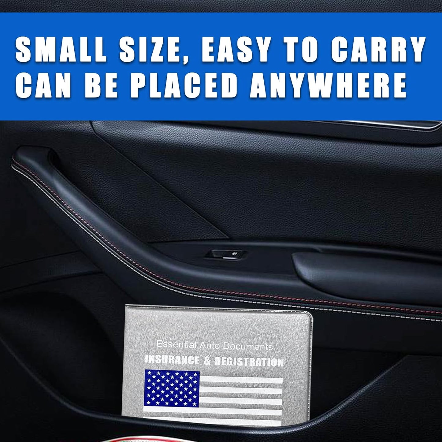 Ziciner Car Registration Insurance Holder, 2Pack Essential Auto Card Document Glove Box Organizer with Touch Fastener, Vehicle Interior Accessories Perfect for Most Car, Truck, SUV (Red/Small Car)