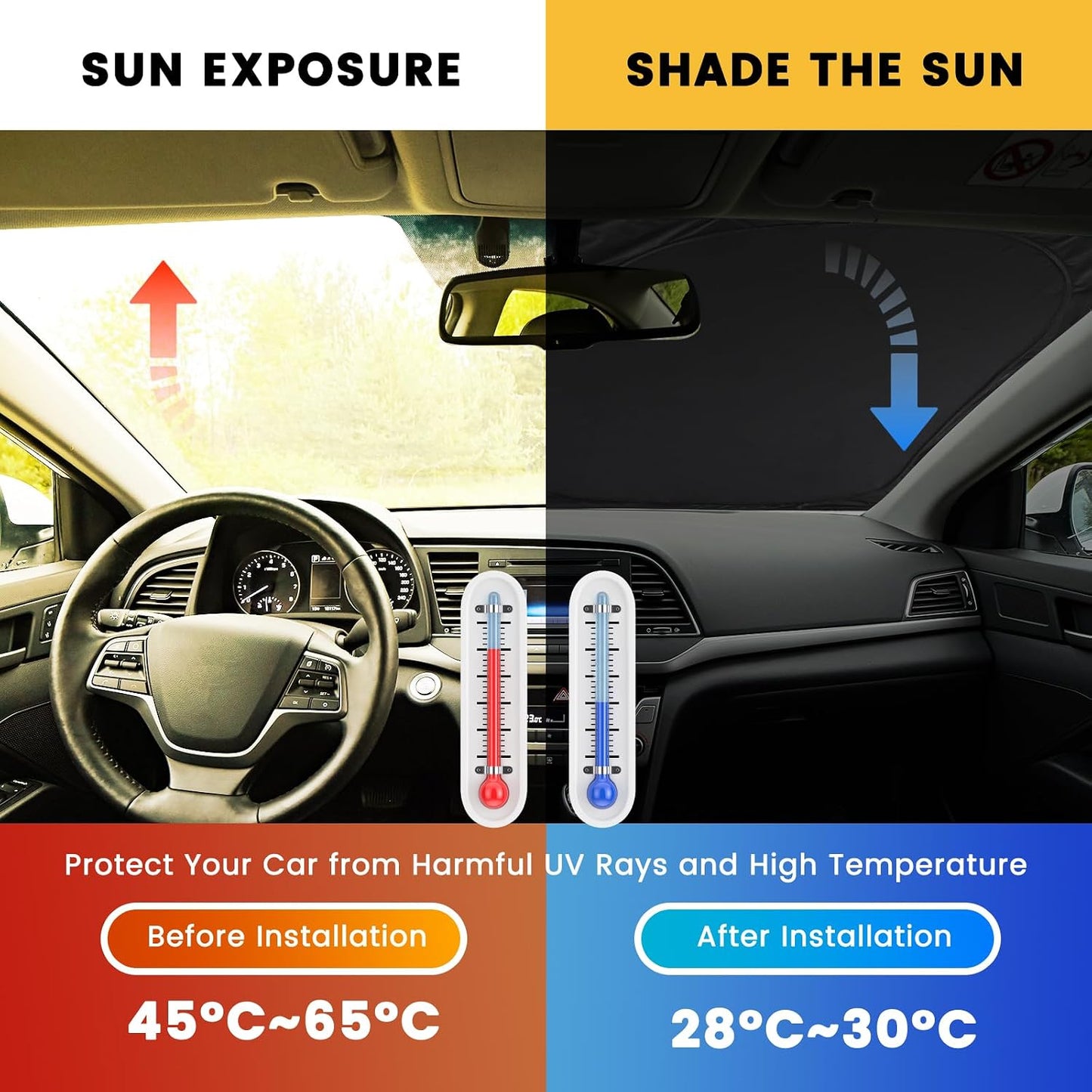 Iridescent Sun Shade for Car Windshield, Foldable Universal Car Windshield Upgrade Sunshade Enhanced UV Rays Reflective Sun Visor Shade Keeps Vehicle Cool