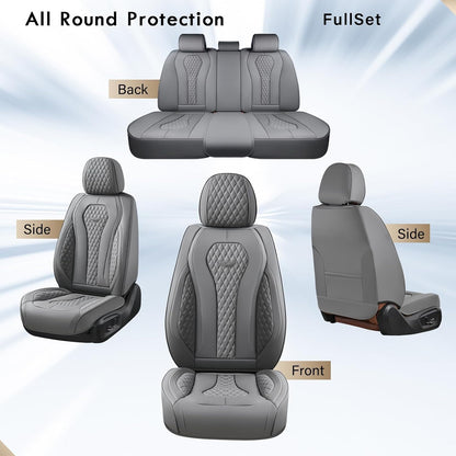 Coverado Seat Covers, Car Seat Covers Full Set, Black Car Seat Cover, Car Seat Covers Front Seats Back Seat Cover, Waterproof Car Seat Cushion, Leather Seat Covers Seat Protector Fit for Most Cars