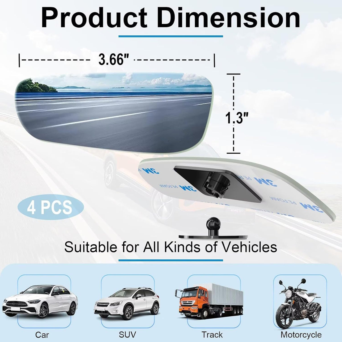 BFXM Blind Spot Mirrors 2 Pack, Car Accessories Frameless Side Mirror Blindspot Convex HD Glass, Side View Mirror Blindspot with Wide Angle Adjustable Stick for Car SUV and Trucks