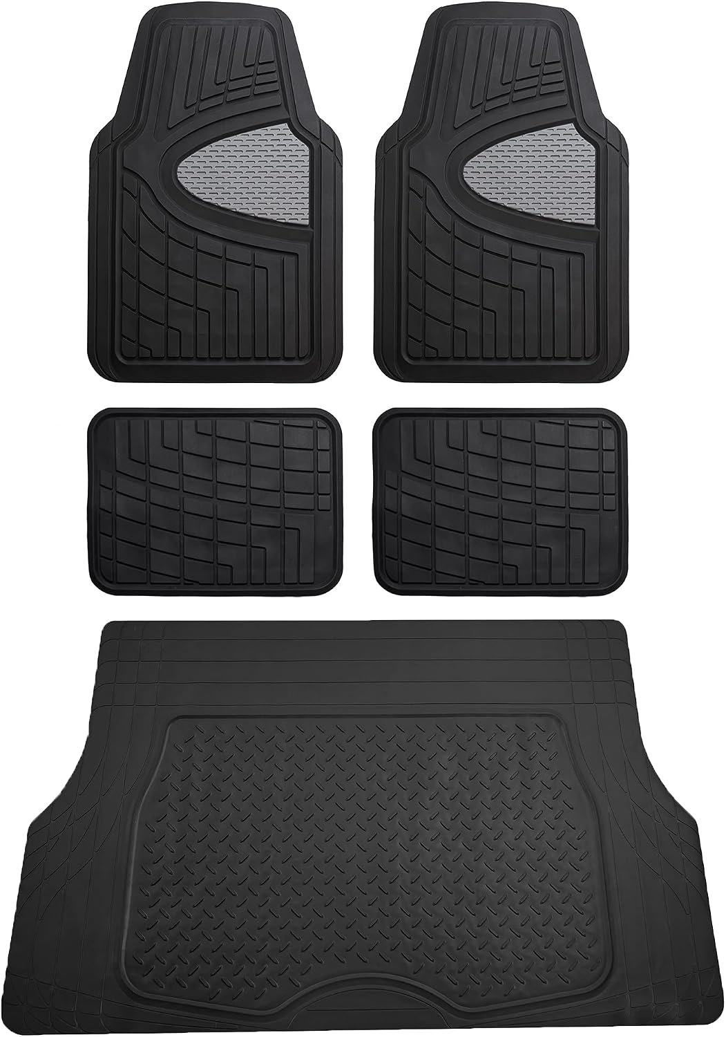 FH Group Automotive Floor Mats - Heavy-Duty Rubber Floor Mats for Cars, Universal Fit Full Set, Climaproof & Trimmable Floor Mats for Most Sedan, SUV, Truck, Black