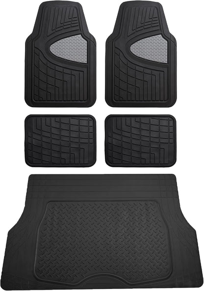 FH Group Automotive Floor Mats - Heavy-Duty Rubber Floor Mats for Cars, Universal Fit Full Set, Climaproof & Trimmable Floor Mats for Most Sedan, SUV, Truck, Black