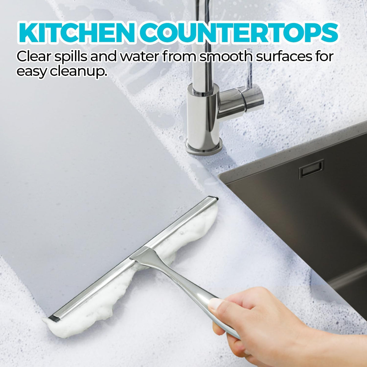 ALFLOD 2PACK Shower Squeegee for Glass Doors, Squeegee for Shower Glass，All-Purpose Tile Walls, Bathroom, Window, Glass and Car Windshield, Mirrors and Kitchen-Stainless Steel, 10 Inches, Silver