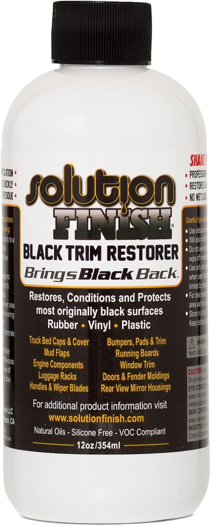 Solution Finish - Black Plastic & Vinyl Trim Restorer - Use for Car and Truck Detailing, No Wet Look, Instantly Revives Color to Trim, Bumpers, Mud Flaps, Etc., Black (12 oz)