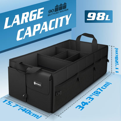 Sposuit Trunk Organizer for Car - 70L Collapsible Car Storage with 11 Pockets & Reinforced Handles, SUV Trunk Organizers for Grocery Cargo(Black)