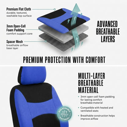 FH Group Full Set Cloth Car Seat Covers, Universal Fit Front and Split Bench Rear, Airbag Compatible, Washable for SUV, Sedan, Van - Black
