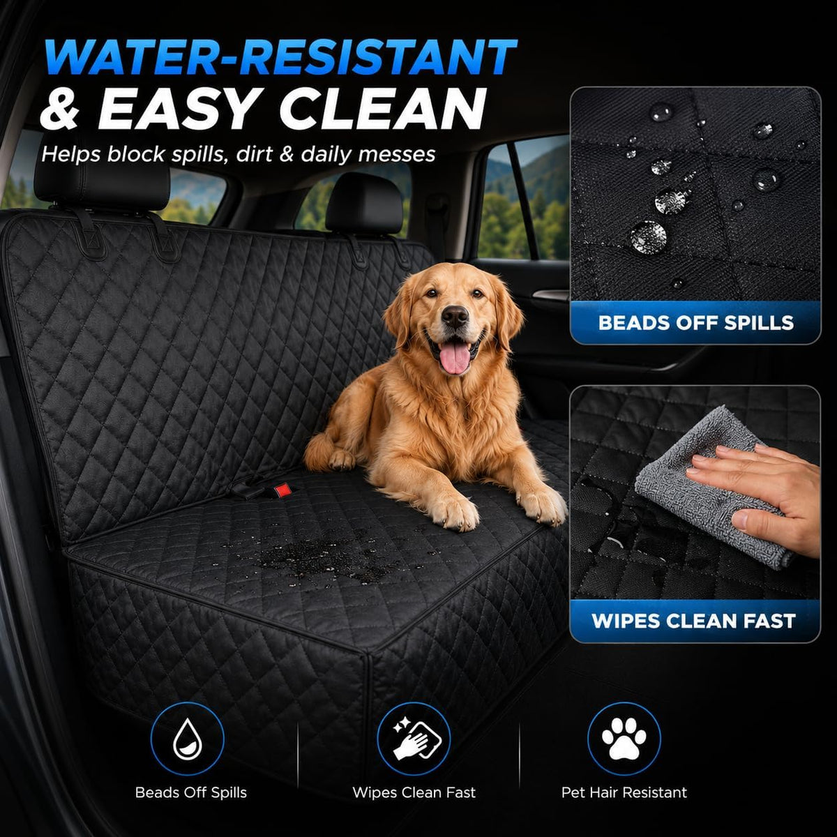 fidozen Waterproof Dog Car Seat Cover for Back Seat: Suitable for Small and Large Dogs, Hammock and Pet Protector, Backseat seat Cover (Full Bench, Medium(54" W))