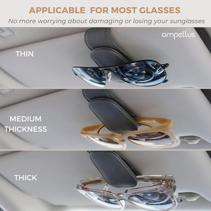 2 Pack Magnetic Leather Sunglass Holder, Eyeglass Hanger Clip for Car Sun Visor, Suitable for Different Size Eyeglasses(Black, 2 Pack)