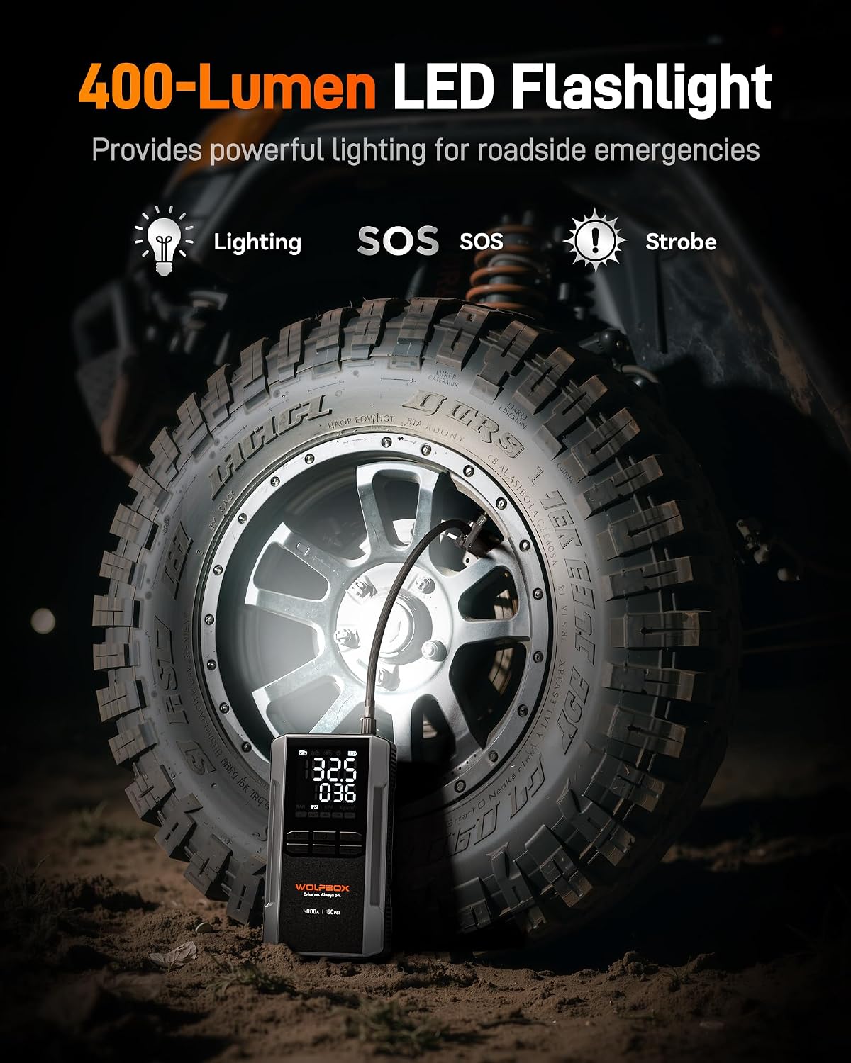 WOLFBOX MV16A 3000A Jump Starter with Air Compressor, 59.2Wh&160PSI Portable Car Battery Jump Starter with 65W Fast Charging, 12V Battery Pack (8L Gas 6L Diesel) with Boost, Light and Jumper Cables