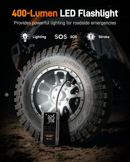 WOLFBOX MV16A 3000A Jump Starter with Air Compressor, 59.2Wh&160PSI Portable Car Battery Jump Starter with 65W Fast Charging, 12V Battery Pack (8L Gas 6L Diesel) with Boost, Light and Jumper Cables