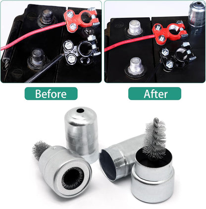 Battery Terminal Cleaner Kit, Battery Terminal Brush & 4 in 1 Copper Tubing Brush & 2pcs Anti-Corrosion Fiber Washers