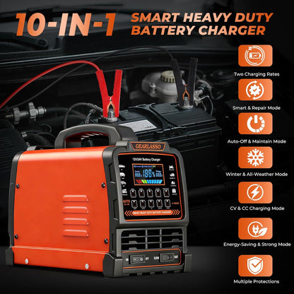 12V 24V Car Battery Charger Heavy Duty, 0-15A Automatic Battery Maintainer with Auto Shutoffs, Repair and Winter Mode, Smart Trickle Charger for Car Truck Motorcycle RV AGM Deep Cycle
