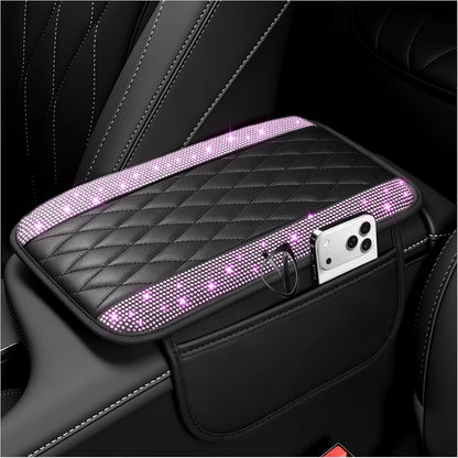 Stacool Upgraded Car Center Console Cover,Microfiber Leather Car Armrest Cover Cushion with 2 Storage Bags,Universal Car Armrest Storage Box (Black)
