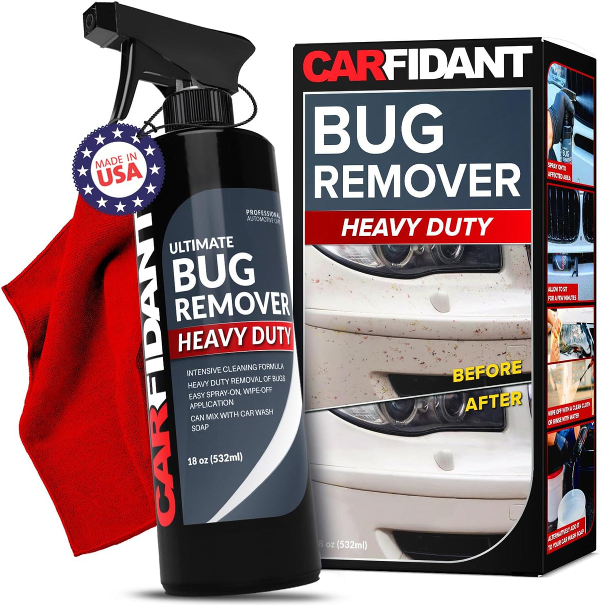 Carfidant Bug and Tar Remover for Cars Exterior with Ceramic Coating - Easily and Safely Clean Bug Splatter, Bird Poop from Paint, Plastic, Rubber, Metal, Chrome, Glass - Pre Wash for Car Detailing