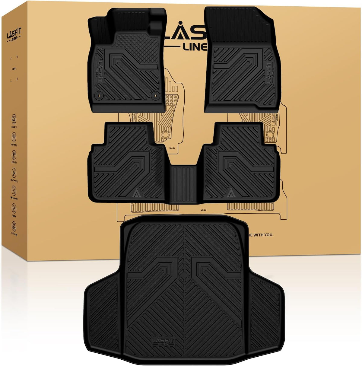 LASFIT Floor Mats for Honda CR-V 2026 2025 2024 2023 (Gasoline & Hybrid & e:FCEV), All Weather TPE Custom Fit Anti-Slip Pet Friendly Car Liners, 1st & 2nd Row Black
