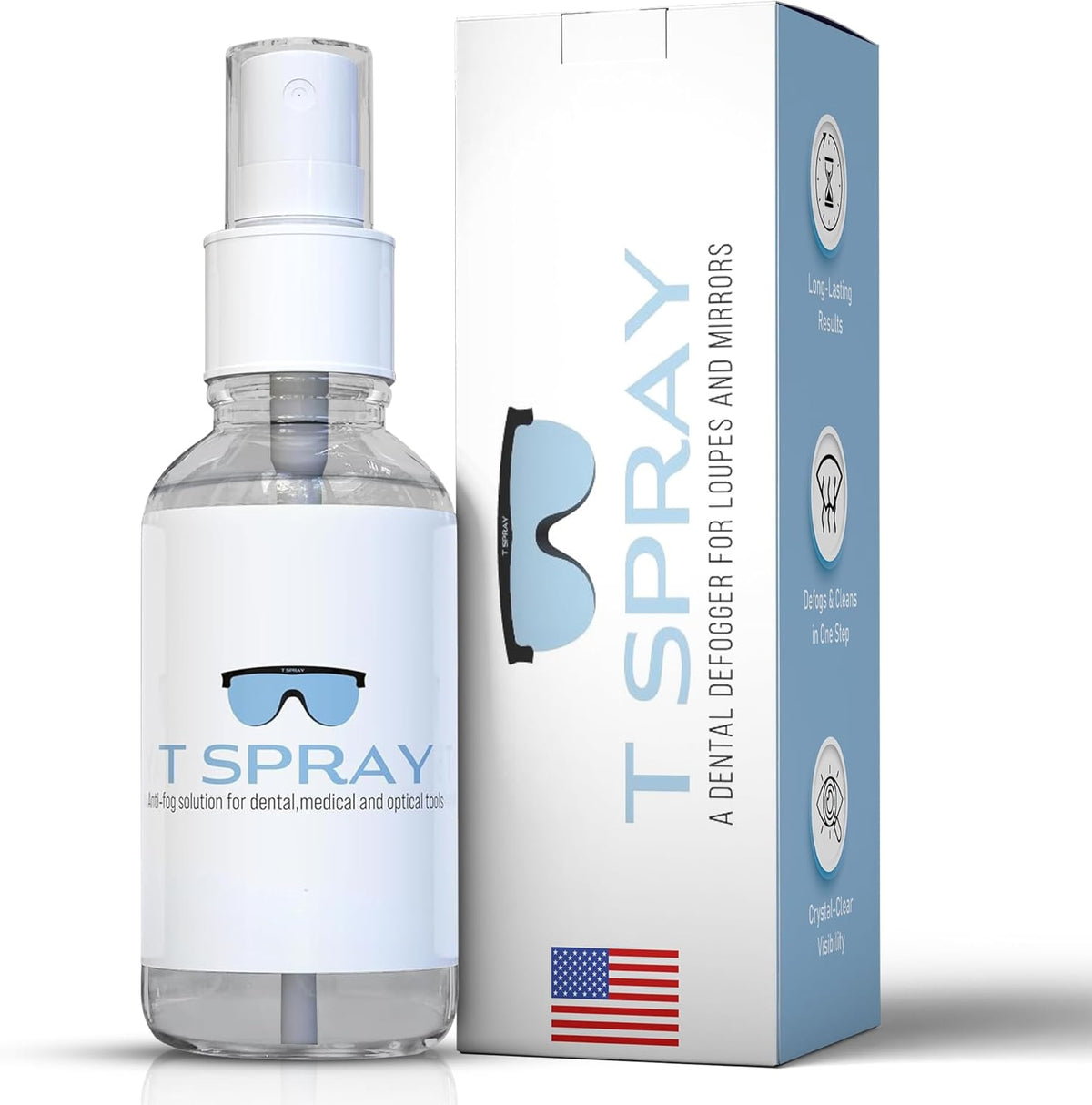 Anti Fog Spray - Professional-Grade Anti-Fog Spray for Glasses, Dental Loupes, Hockey mask, Motorcycle Visor, Snorkel Mask, Swim Goggles - Reef-Safe and Eyeglasses Cleaner - Made in USA - 2oz