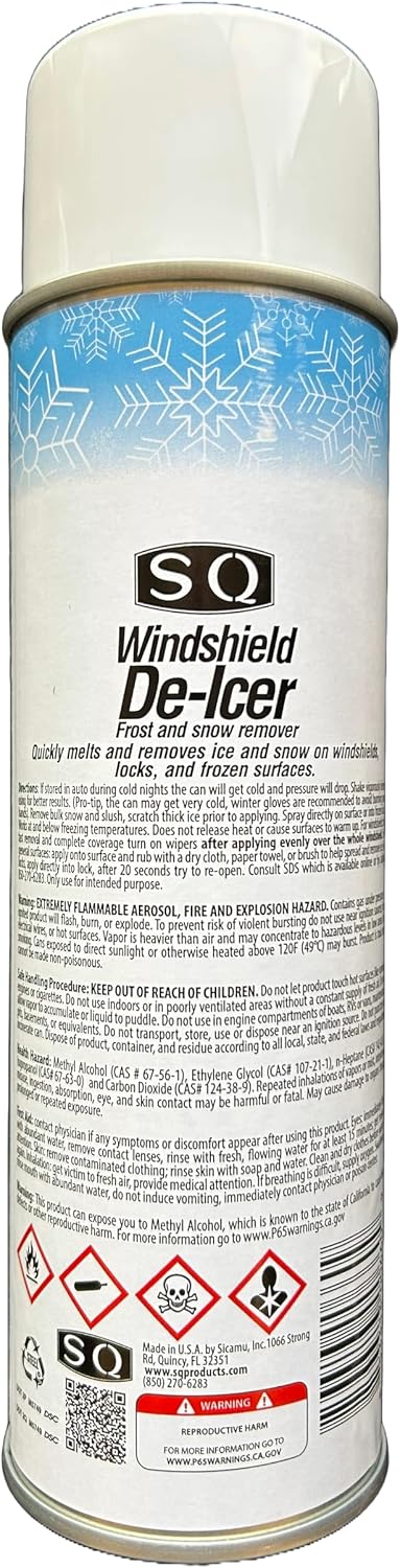 SQ Windshield De-Icer Frost and Snow Remover, 3 Pack, 14.5 oz per can (3)