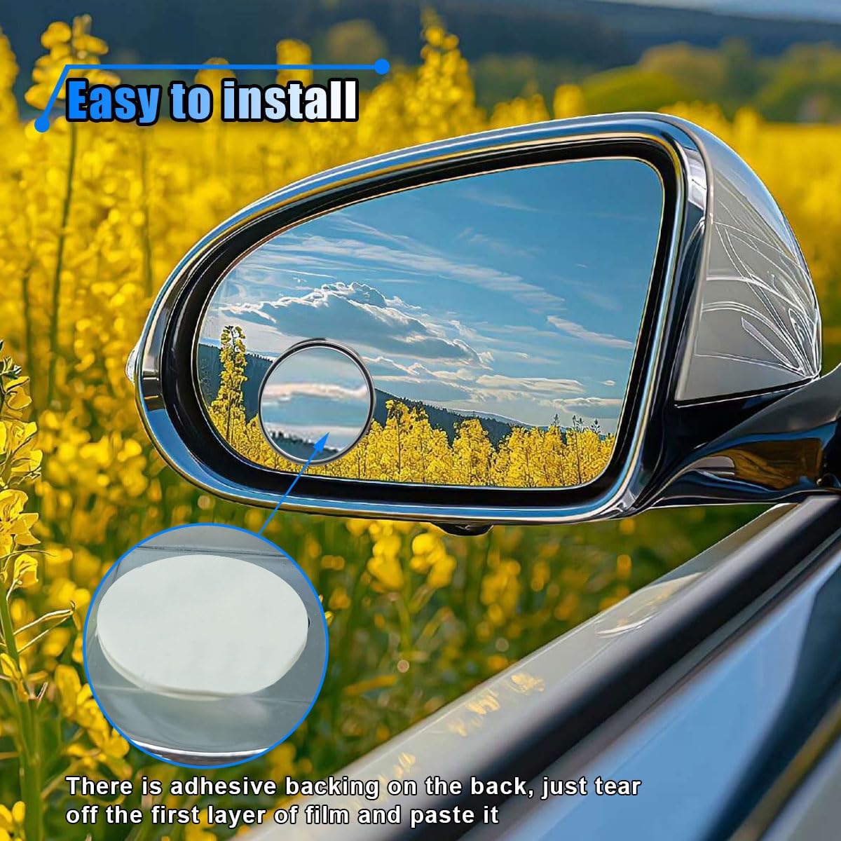 4PCS Car Blind Spot Mirror, 360° Wide Angle Convex Mirrors with Adjustable Frame, 2" Round Rear View Mirror, Adhesive HD Glass Side Mirror for Most Cars Trucks SUVs (Black)