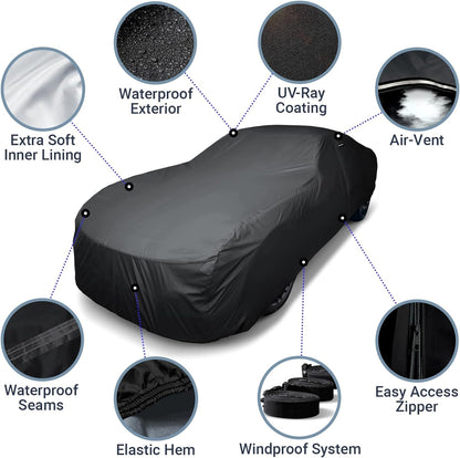 iCarCover 15-Layer Car Cover Waterproof All Weather | Premium Quality Car Covers for Automobiles, UV Protection, El Camino, Impala, Bel Air, Monte Carlo, Galaxie, Charger, Size C21 (See Size Chart) - Colors A