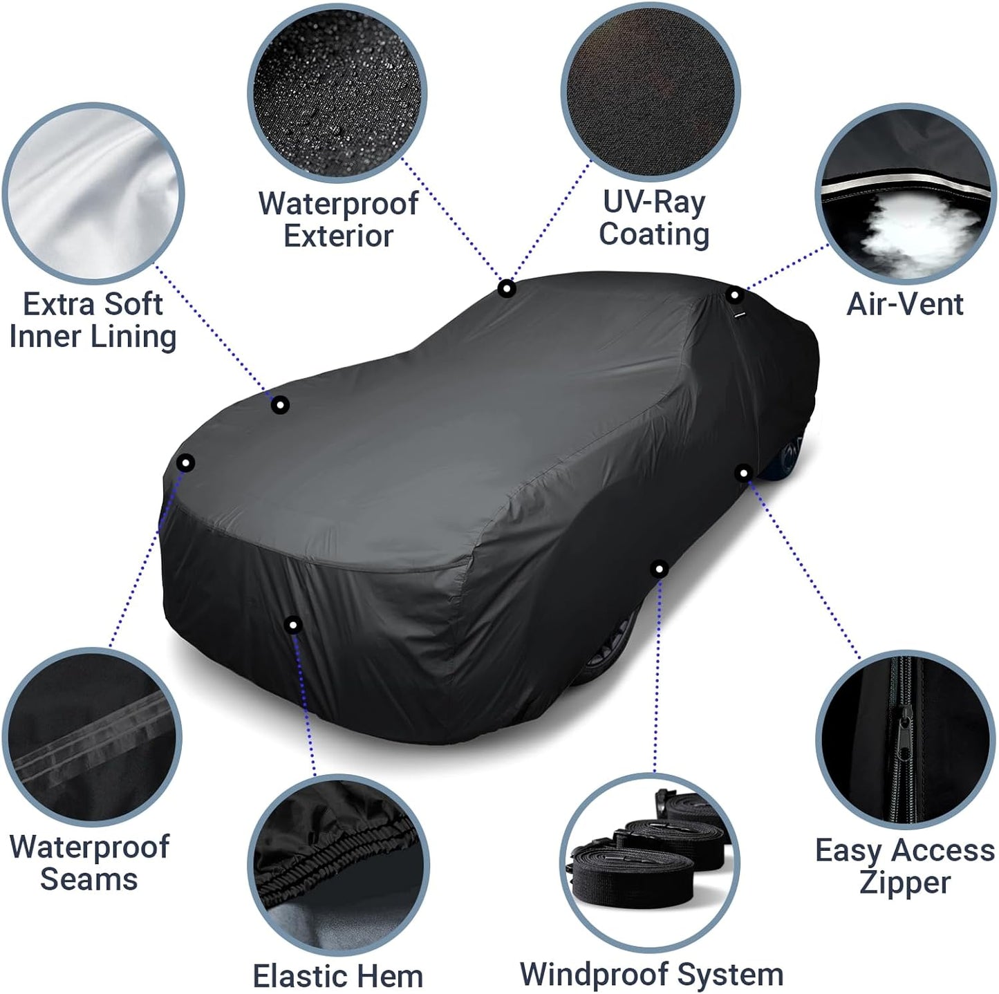 iCarCover 15-Layer Car Cover Waterproof All Weather | Premium Quality Car Covers for Automobiles, UV Protection, El Camino, Impala, Bel Air, Monte Carlo, Galaxie, Charger, Size C21 (See Size Chart) - Colors C