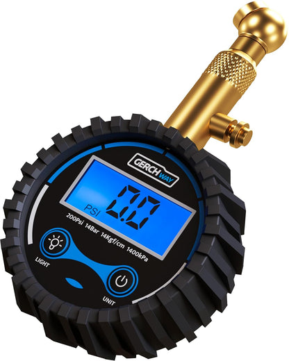 GERCHWAY Digital Tire Pressure Gauge for Cars - Accurate Air Pressure Gauge for Tires with 360° Swivel Chuck - 200 PSI