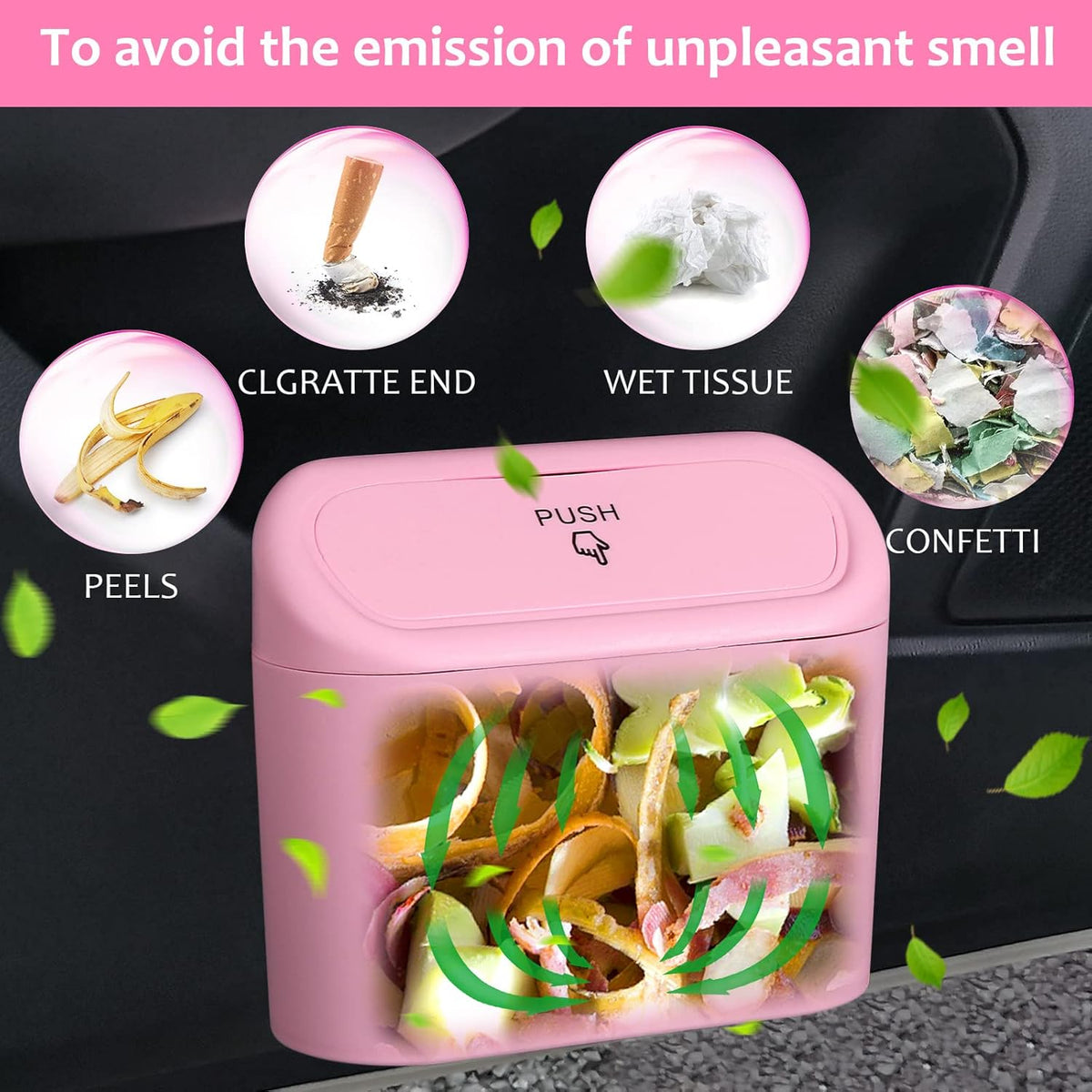 Accmor Car Trash Can with Lid, Leakproof Vehicle Garbage Organizer Holder Bin with 60 Pcs Trash Bags, Mini Auto Dustbin Interior Accessories Storage Container for SUV, Office, Home