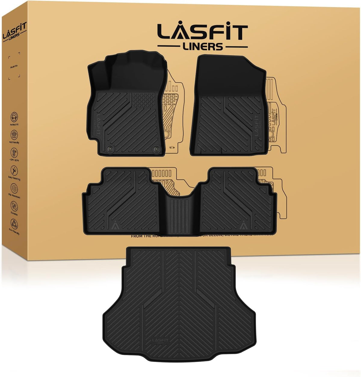 LASFIT Floor Mats Fits for Hyundai Sonata 2020-2026 (Only for FWD & Gas) & Kia K5 2021-2025 (Only for FWD) Custom Fit TPE All Weather Floor Liners Car Mats Accessories, Black