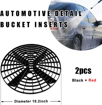 2 PCS Car Wash Bucket Insert, Car Wash Grit Filter Trap Dirt Fits 12 Inches Diameter Bucket, Insert for Automotive Detailing and Cleaning, Car Accessories (Black+Red)