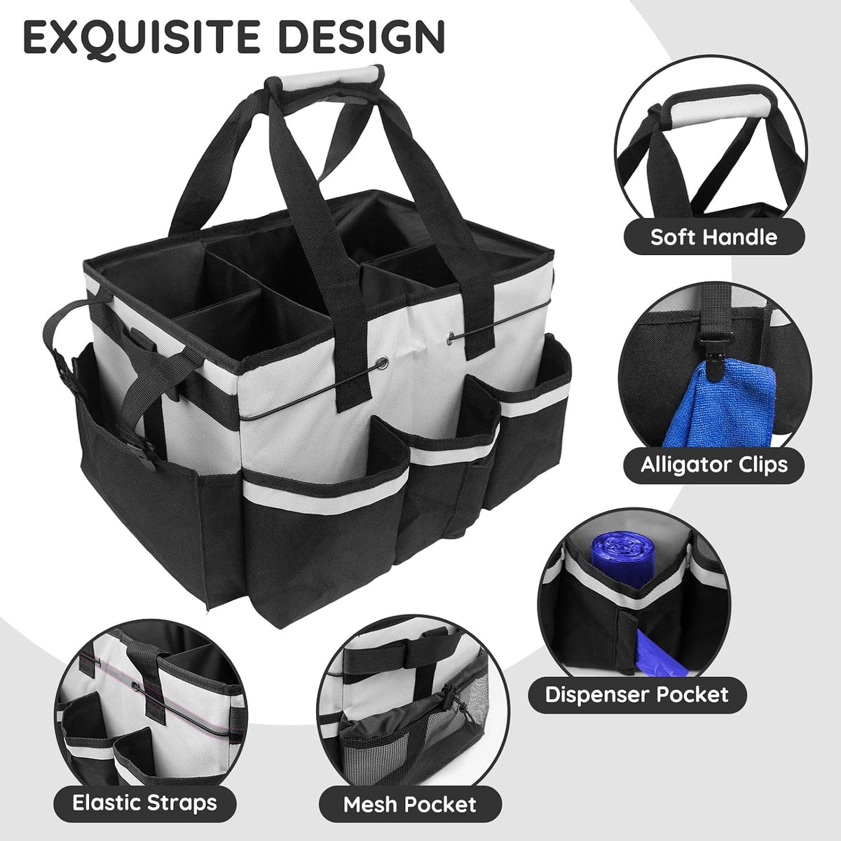 ZKOO Cleaning Bag Cleaning Caddy Organizer, Wearable Cleaning Caddy with Waist & Handles for Cleaning Tool Organizers, Extra-Large Cleaning Caddy Bag Adjustable Compartments for Housekeeping,Gardening
