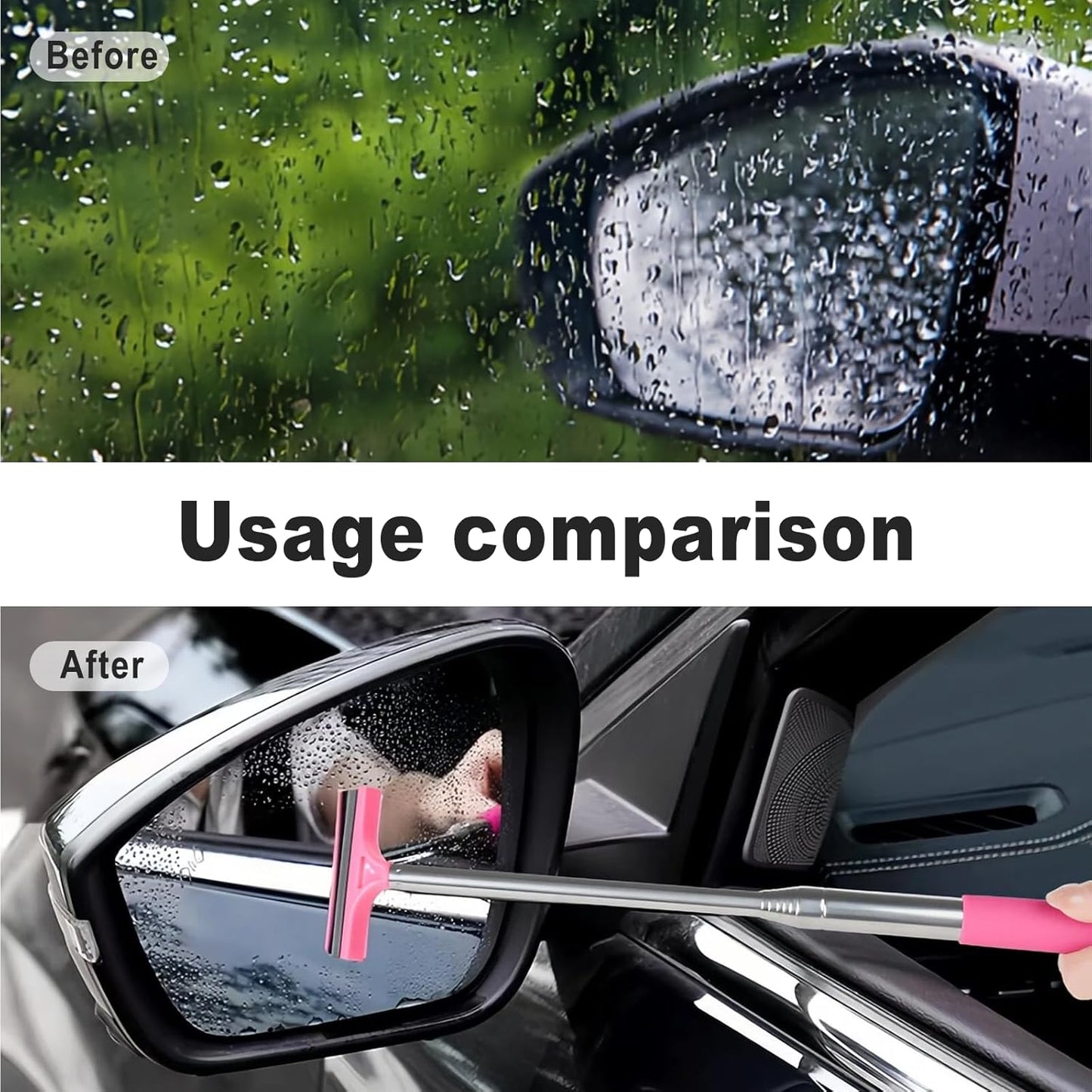 Car Rear View Mirror Wiper, 38.58 In Handle Car Window Squeegee, Retractable Auto Glass Squeegee, Portable Mirror Cleaner Tool for Auto Glass Water Removal Fog Snow (Black)