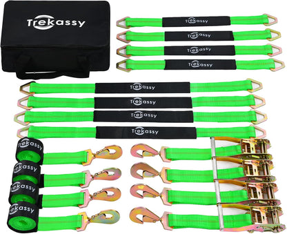 Trekassy Car Tie Down Straps for Trailers with Snap Hooks, Ratchet Straps for Car, Truck, UTV & More, 10000 lb Break Strength, Includes (8) Axle Straps
