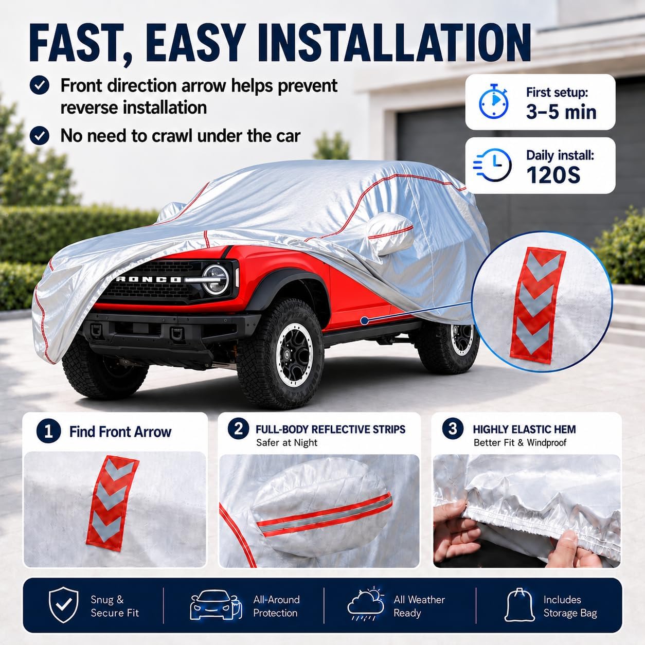 Car Cover for Sedan, Waterproof All Weather Heavy Duty, 360° Underbody Wrap Windproof Design, Quick Install Outdoor Vehicle Cover, Fits 186-193 in