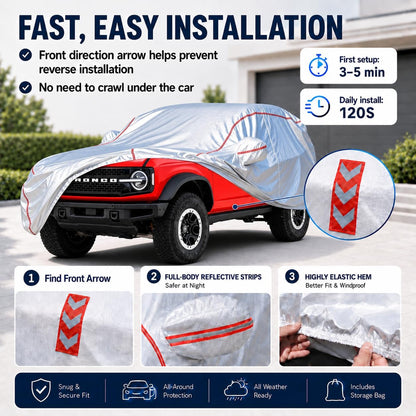 Car Cover for Sedan, Waterproof All Weather Heavy Duty, 360° Underbody Wrap Windproof Design, Quick Install Outdoor Vehicle Cover, Fits 186-193 in
