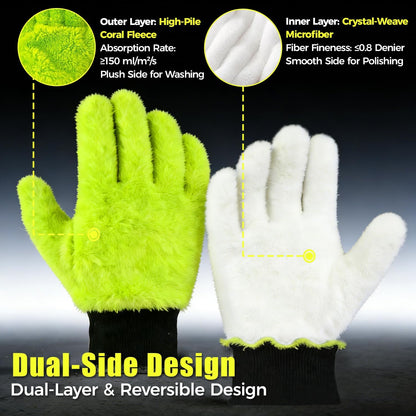 XINDELL 2 Pack Car Wash Glove - Ultra-Soft Plush Fluffy Bear Paw Foam Wash, Scratch-Free Five-Finger Brush, Thickened Car Cleaning Mitt