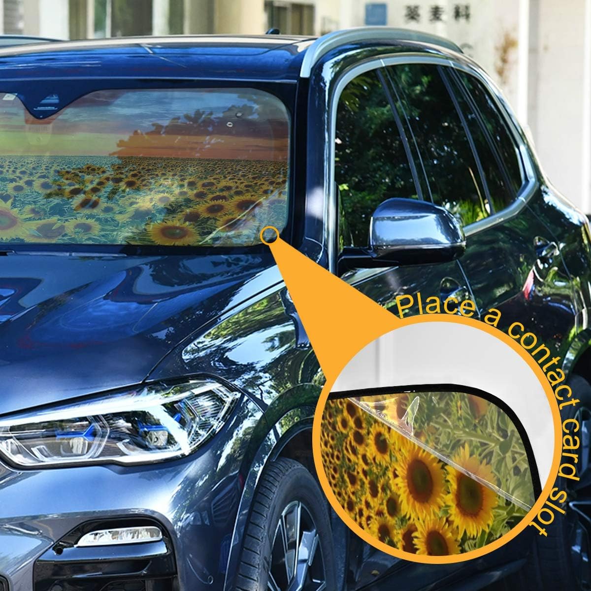 Black Leopard Car Windshield Sun Shade Animal Skin Print Foldable UV Ray Sun Visor Protector Sunshade to Keep Your Vehicle Cool (51" x 27.6")