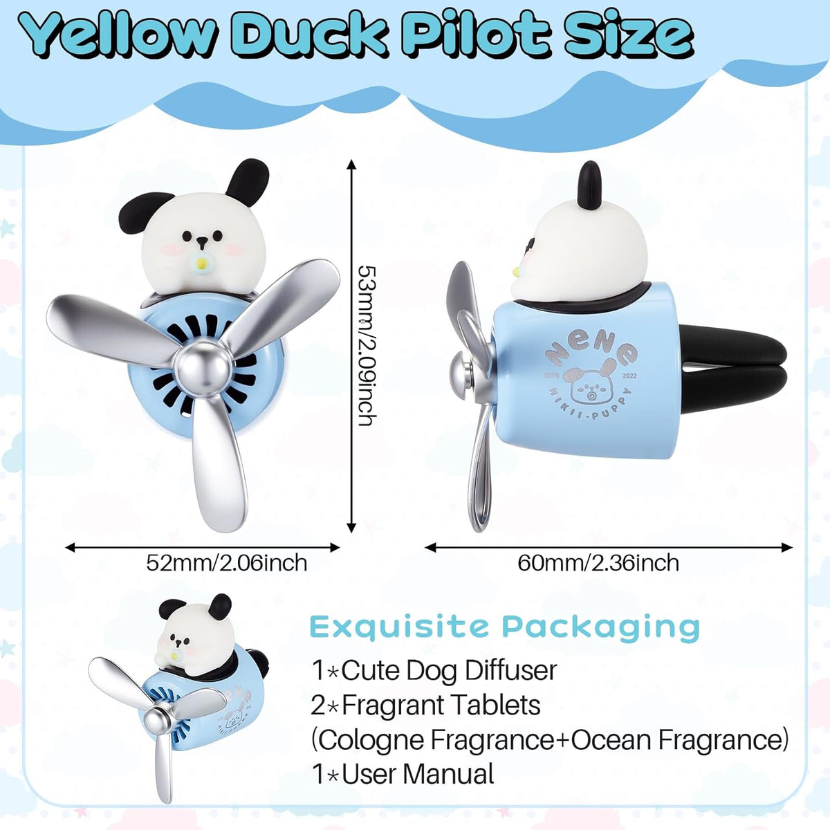 Tallew Car Air Freshener Cute Duck Car Vent Clip Diffuser with Rotating Propeller Outlet Vent 2.5" x 2.4" x 2.1" Easy to Install Included 2 Scents Aroma Tablets Aromatherapy Ornament Auto Accessories