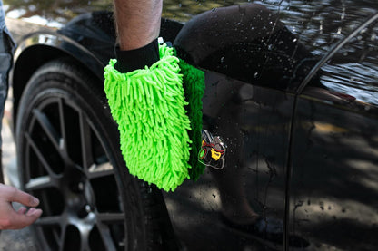 The Rag Company - Premium Chenille Microfiber Knobby Wash Mitts - Perfect for Car Washing and Detailing; Scratch-Free, Lint-Free, Double-Sided, Plush, and Absorbent; Lime Green + Blue (2-Pack)