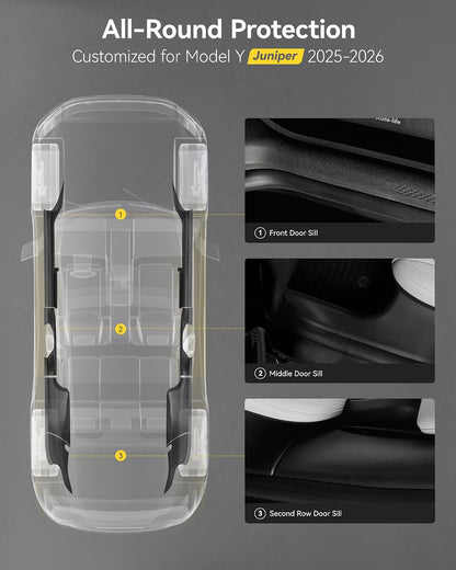 3W Tesla Model Y Juniper 9PCS Door Sill Protector 2025 2026 5 Seat (Not Standard/Original Tailgate Sill) Front,Rear, Rear Bumper,Trunk,Door Entry Guard, Anti-dust Cover,Edge Guards,Model Y Accessories