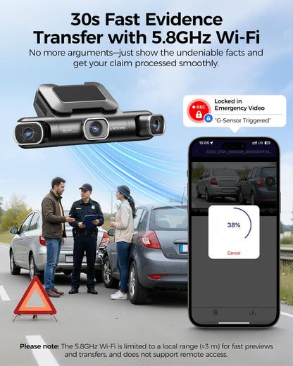 AZDOME 360° 4 Channel Dash Cam Front and Rear Inside, Built-in 128GB eMMC, 2K+1080P*3 Dashcam, Left Right, Voice Control, 5G WiFi Dash Camera for Cars with 4 Adjustable Lenses, IR Night Vision, M660
