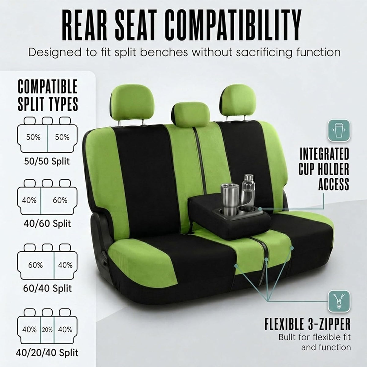 FH Group Full Set Cloth Car Seat Covers, Universal Fit Front and Split Bench Rear, Airbag Compatible, Washable for SUV, Sedan, Van - Black